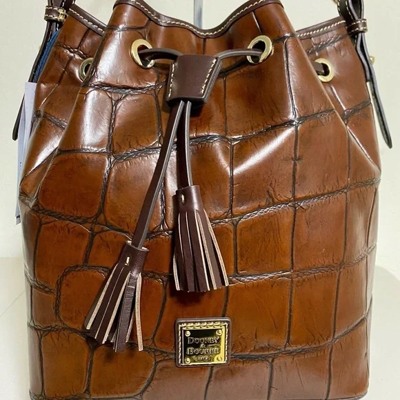 NEW! $358 Dooney & Bourke Luxury Drawstring Leather Croco Embossed - Picture 2 of 8